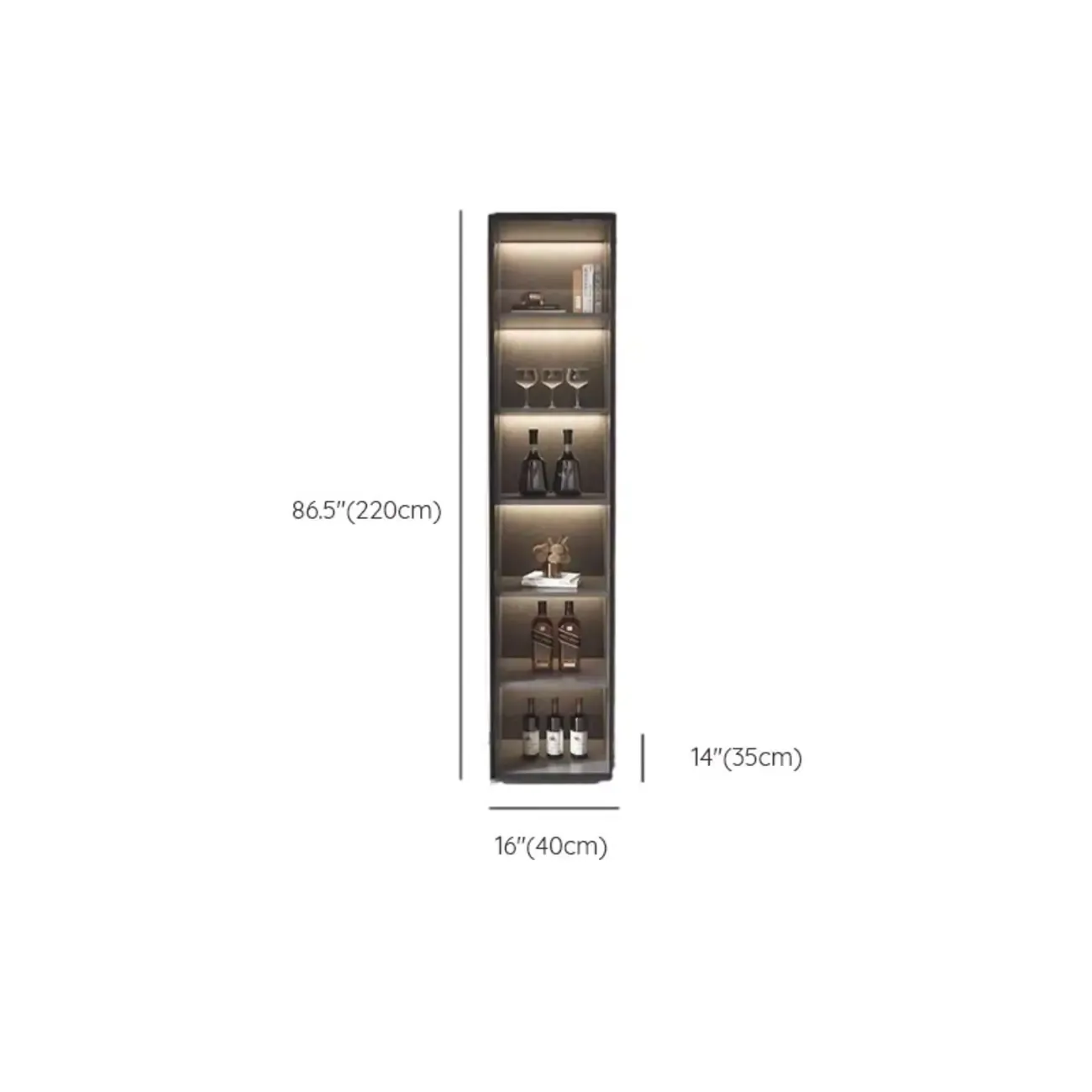 White Rectangular Multi-Shelves Glass Wood Wine Cabinet