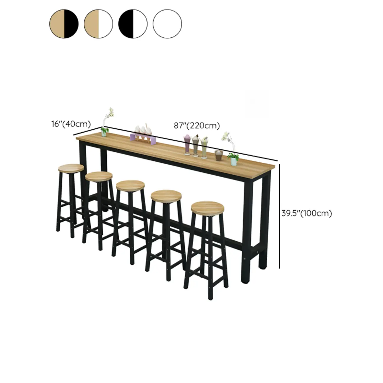 Modern Black-White Metal Structure Bar Tables