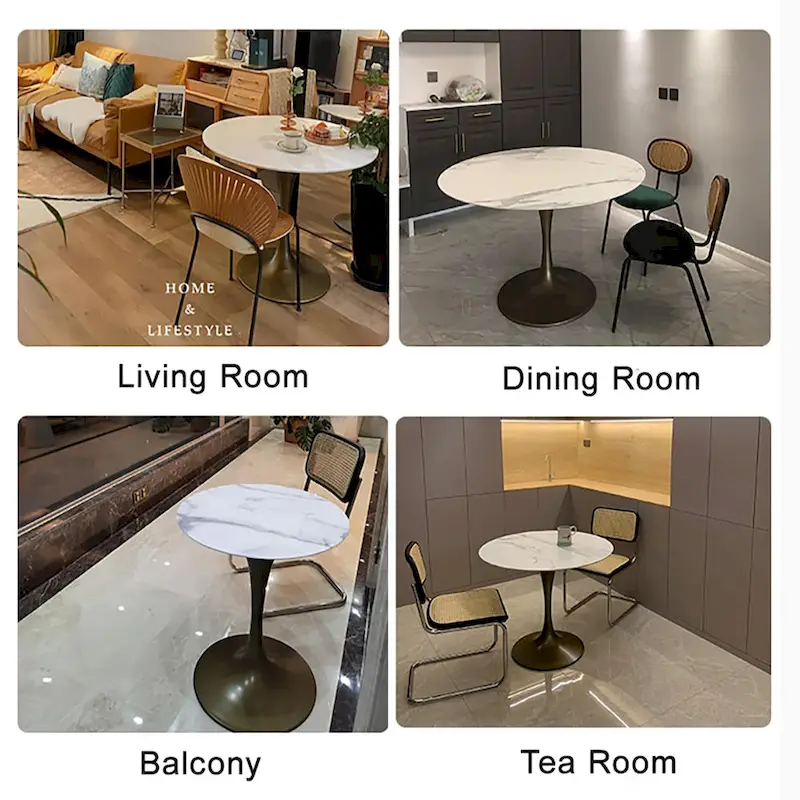 Modern Faux Marble Top Iron Pedestal Dining Table