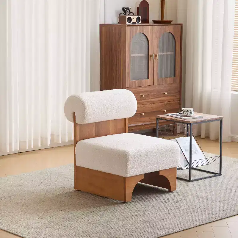 TUYOHW Modern Boucle Lounge Chair,Boucle Upholstered Armchair with Rolled Backrest,Solid Wood Frame,Accent Chair for Living Room,Bedroom,Office