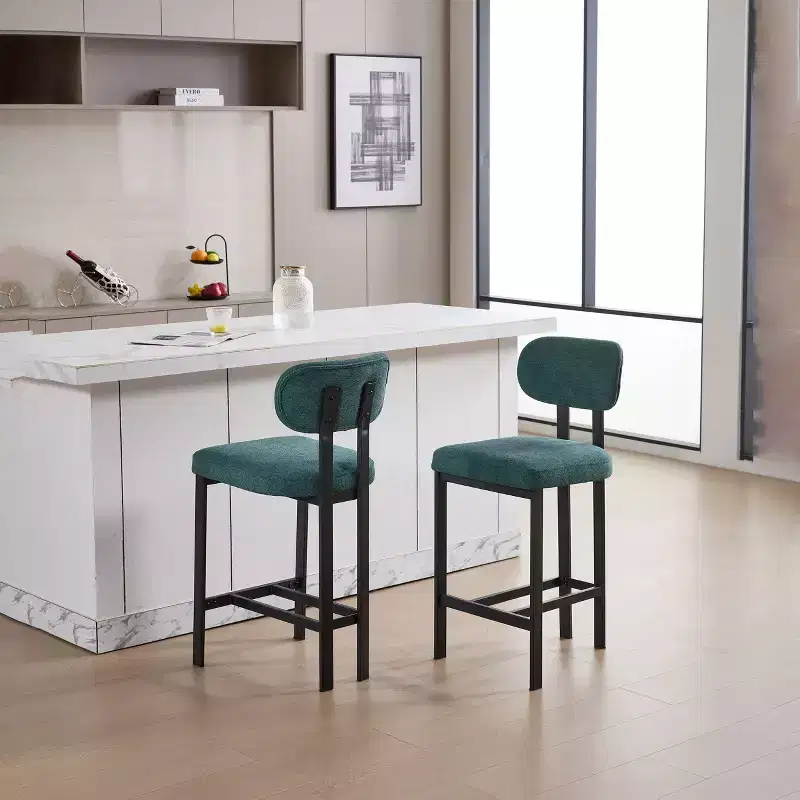 Okak Set of 2 Upholstered Fabric Counter Height Bar Stools for Dining Rooms,Armless Chairs Kitchen Island Stools with Black Metal Legs