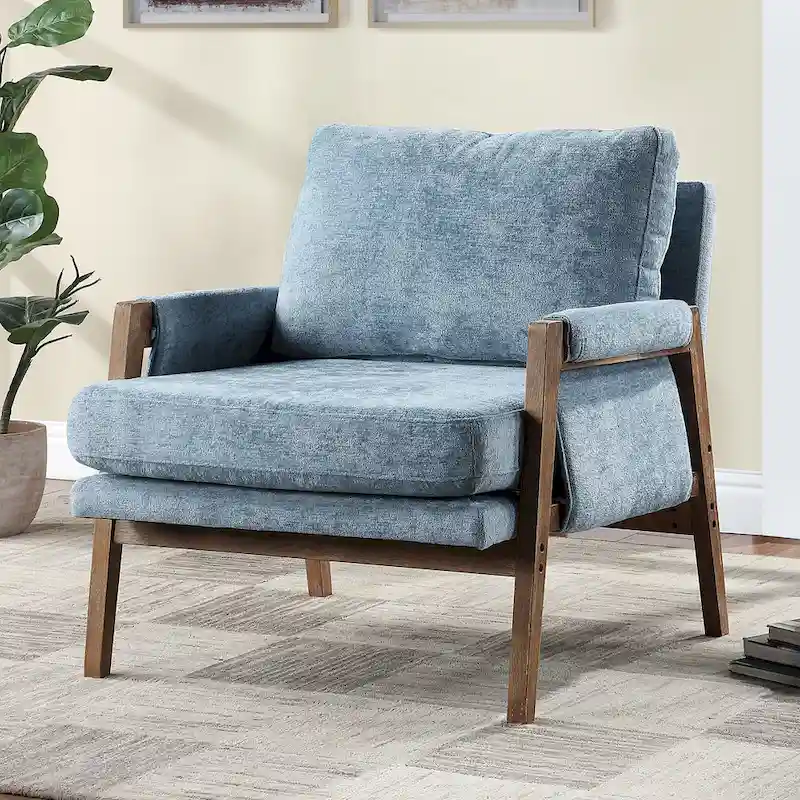 Mid-Century Modern 30 W Chenille Upholstered Accent Leisure Armchair