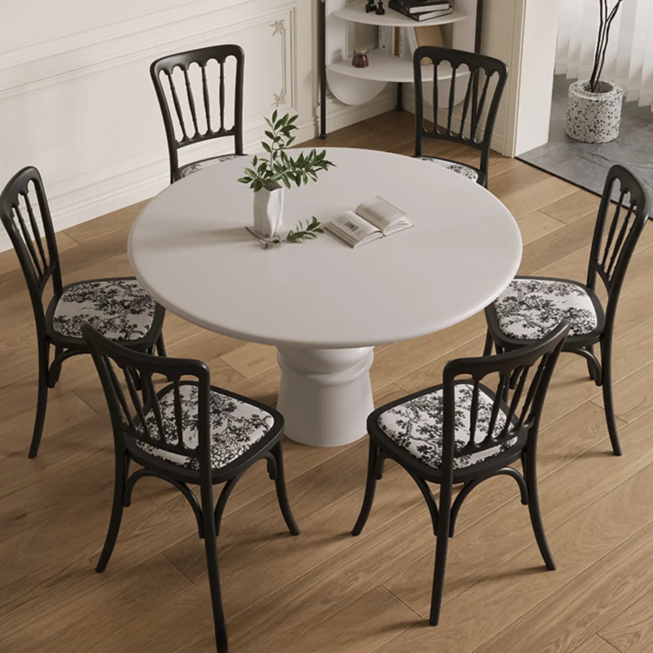 Casual White Pedestal Wood Round Dining Table
