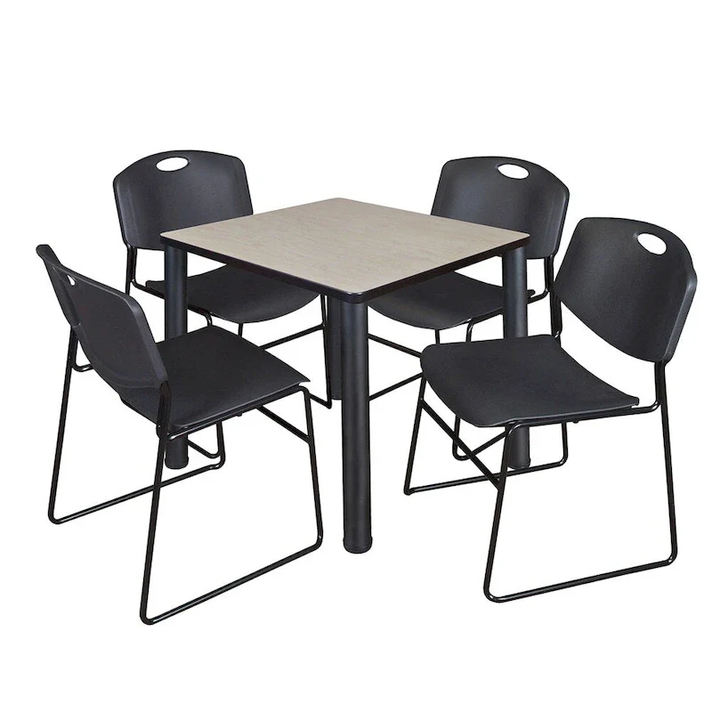 Regency Seating Kee Black 30-inch Square Breakroom Table with 4 Zeng Black Chairs