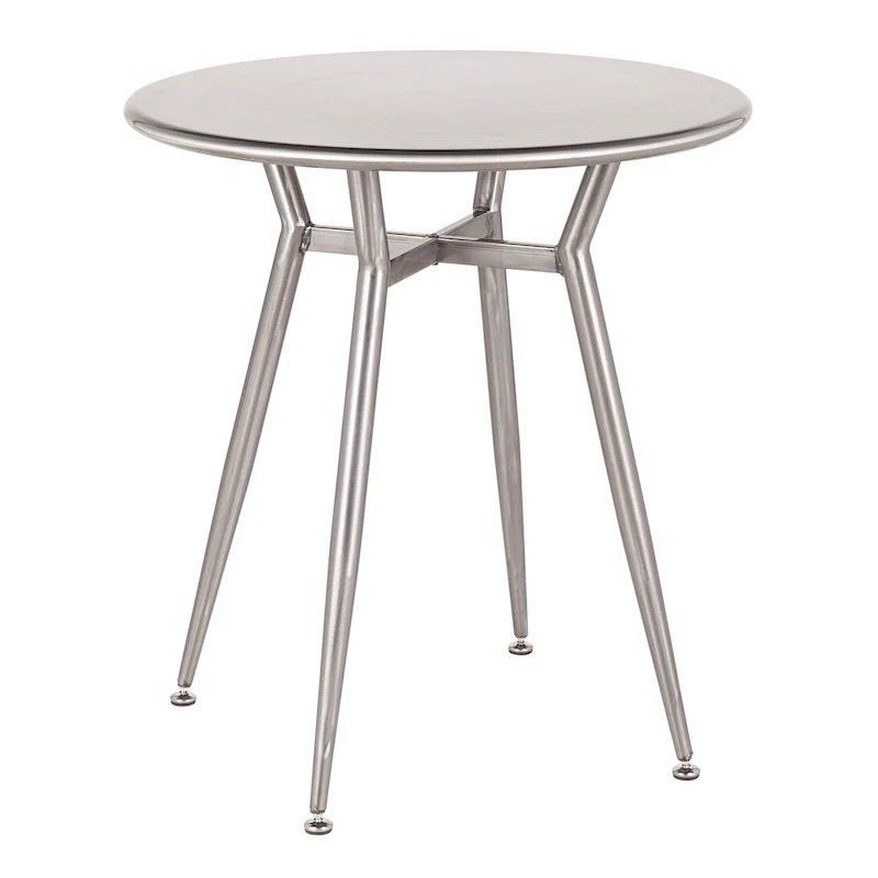 Vintage White / Antique / Brushed Silver Industrial Round Dinette Table with Metal Legs – Seats 4
