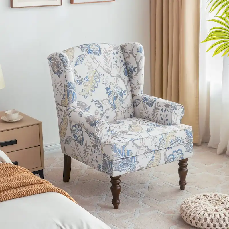 Upholstered Polyester Accent Armchair with Spiral Wood Legs and High-Resilient Cushion