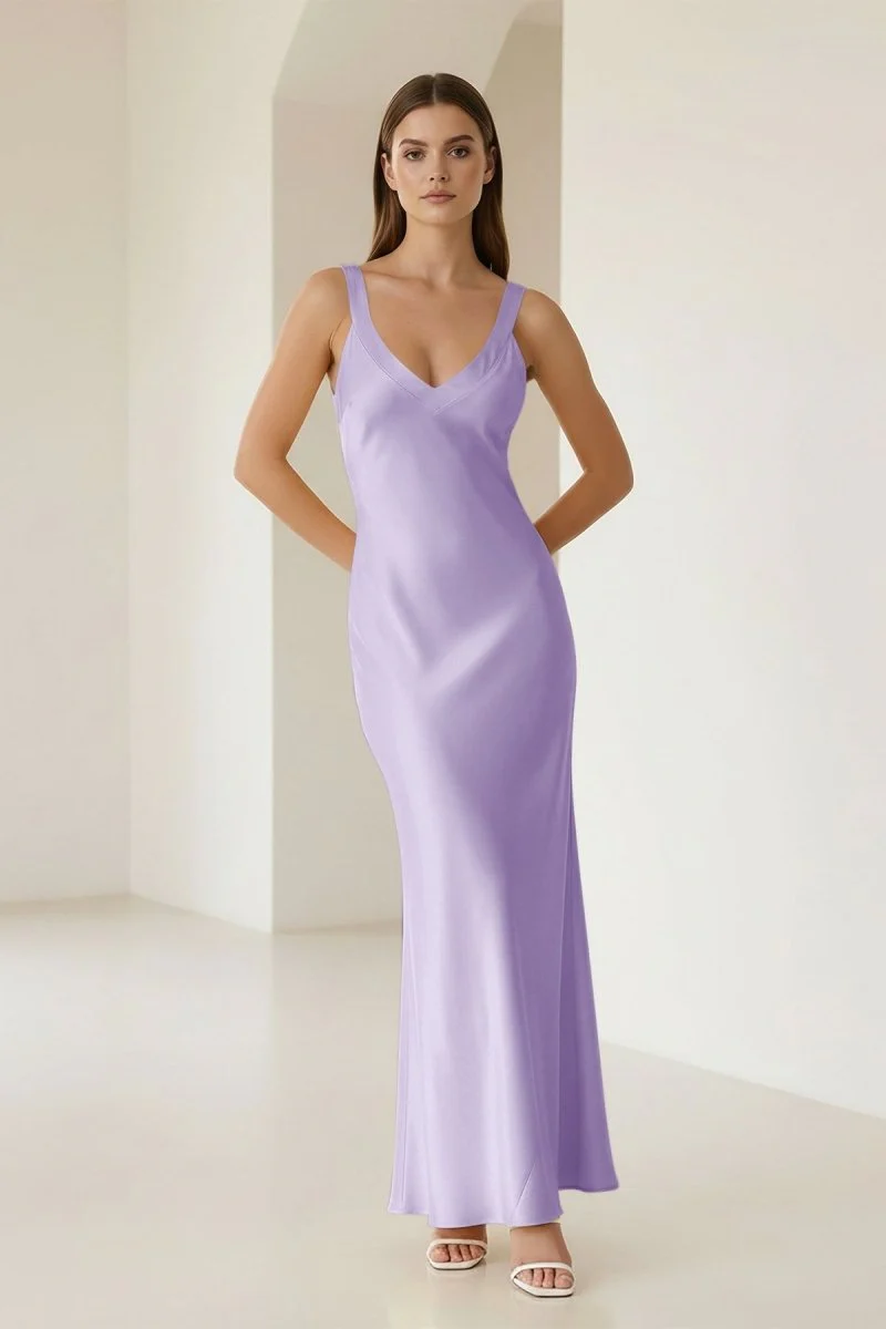 Yellow Mermaid Satin V Neck Long Party Dress