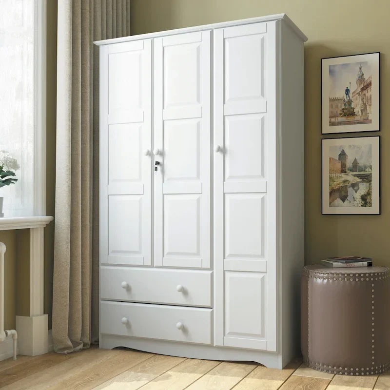 3-Door Wardrobe Armoire - White/Mocha/Java - Solid Wood