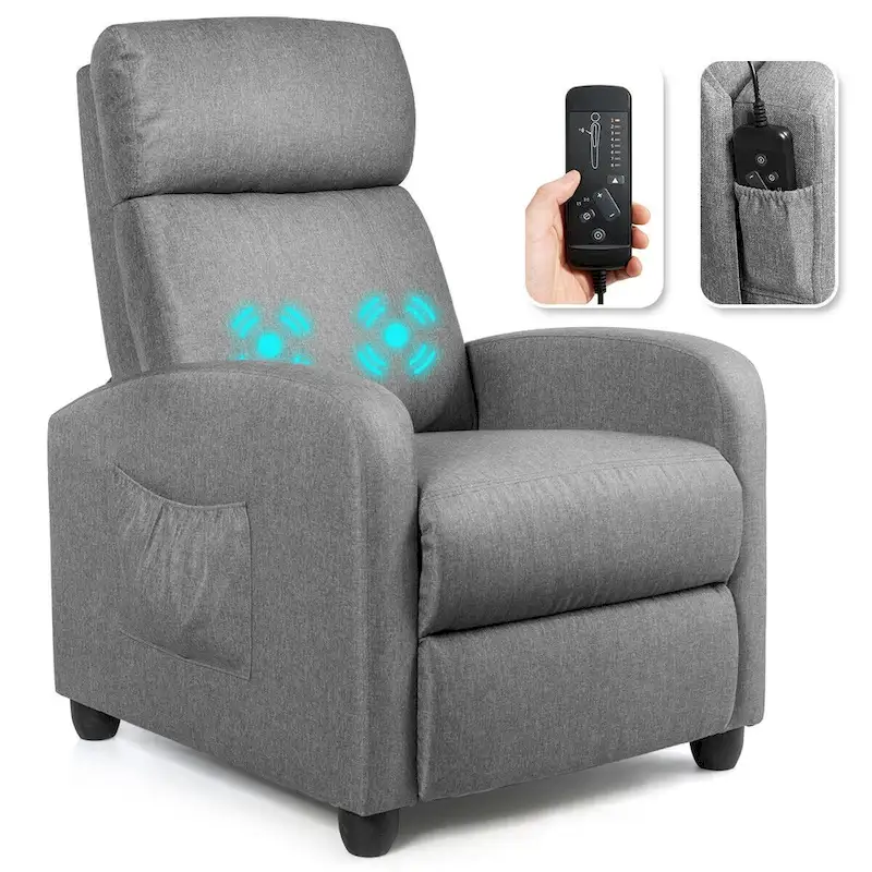 Gymax Massage Recliner Chair Single Sofa Padded Seat w/ Footrest