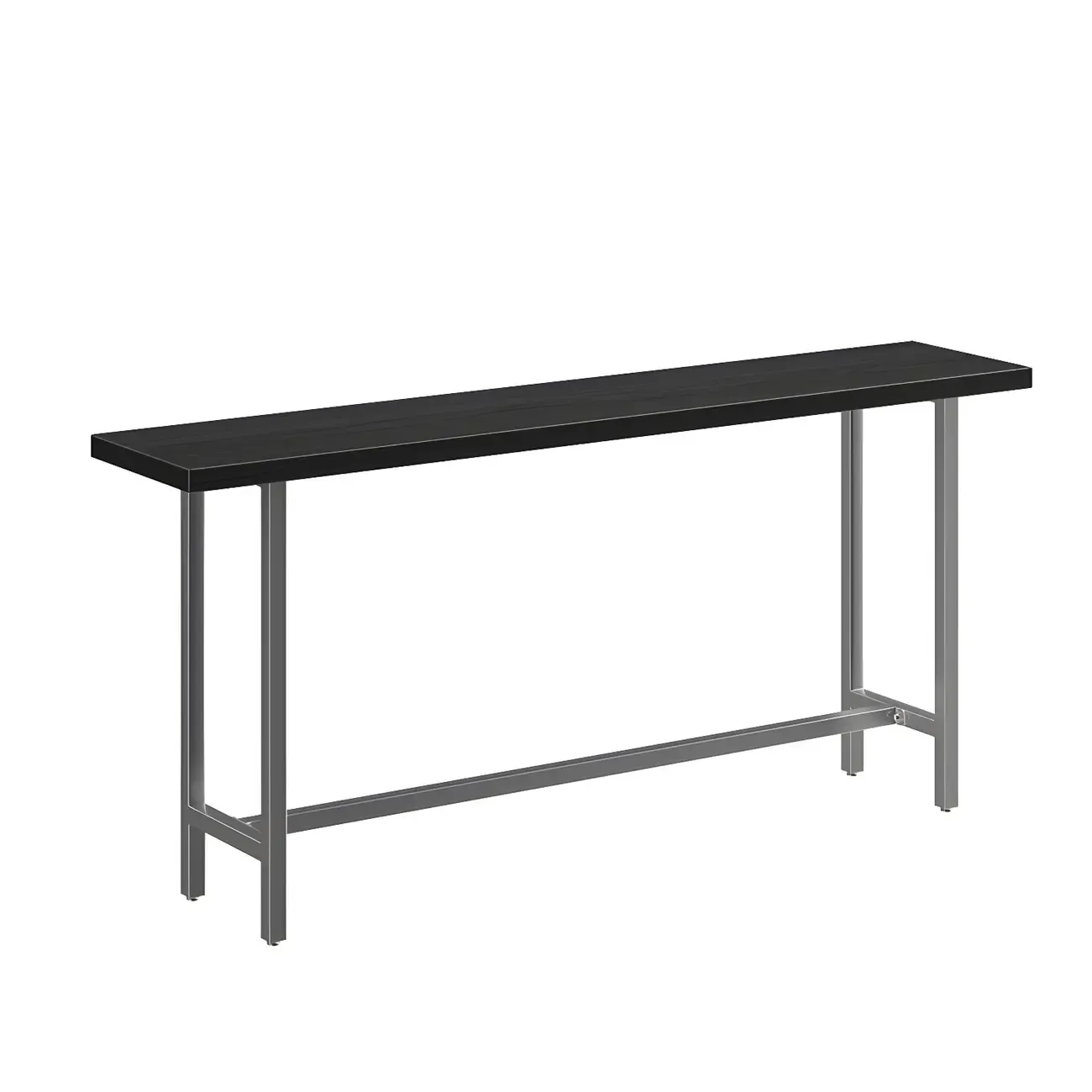 Industrial Black Wood Top Metal Trestle Base Bar Table