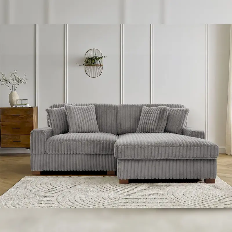 Upholstered Chenille Velvet L Shaped Couch Modular Sofa With Chaise Lounge