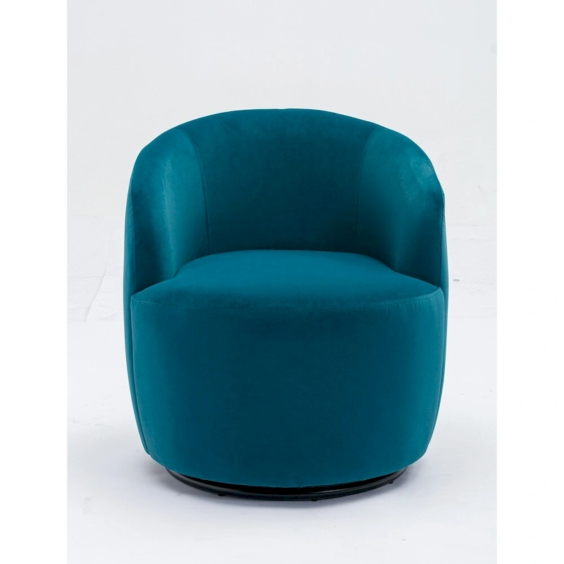 Velvet Fabric Swivel Barrel Chair with Black Powder Coating Metal Ring