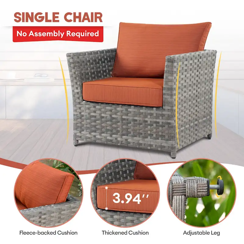 XIZZI 6-piece Patio Wicker Furniture Set with Coffee Table