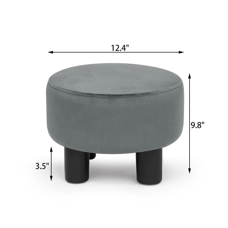 Round Ottoman Velvet Footrest Stool Modern Padded Seat Footstool