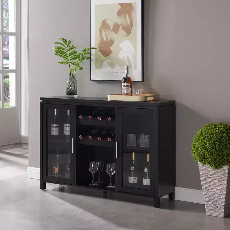 Kings Brand Furniture - Buffet Sideboard Wood Wine Rack Cabinet Table - Wood Wine Shelf & Freestanding Buffet Cabinet