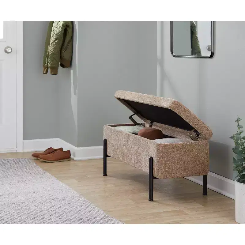 LumiSource Daniella Bench Black Steel/Brown Fabric