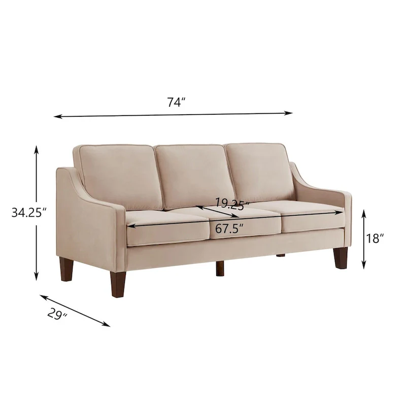 Modern Upholstered Sofa with Removable Cushions and Scooped Arms