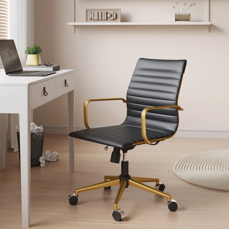 Black Ribbed Swivel Office Chair with Tilt Function