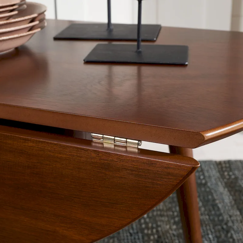 Dark Wood Folding Round Dining Table - Seats 2-4