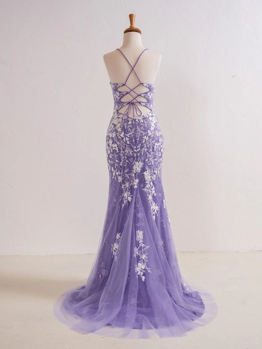 Mermaid V Neck Long Prom Dress with Appliques Beading