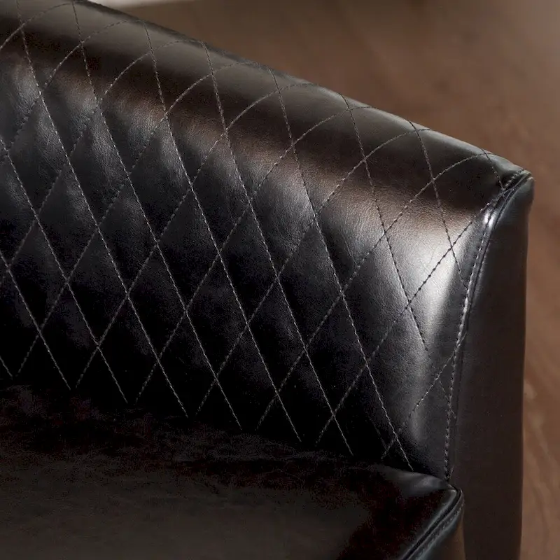 Black Bonded Leather Quilted Club Chair
