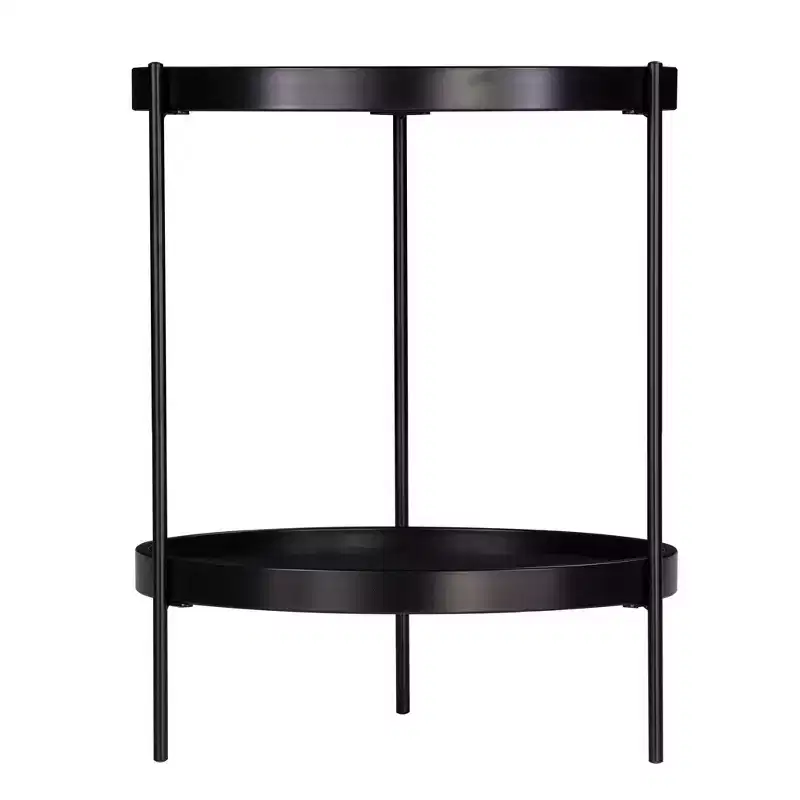 HomeRoots 24 Black Manufactured Wood And Iron Round End Table With Shelf