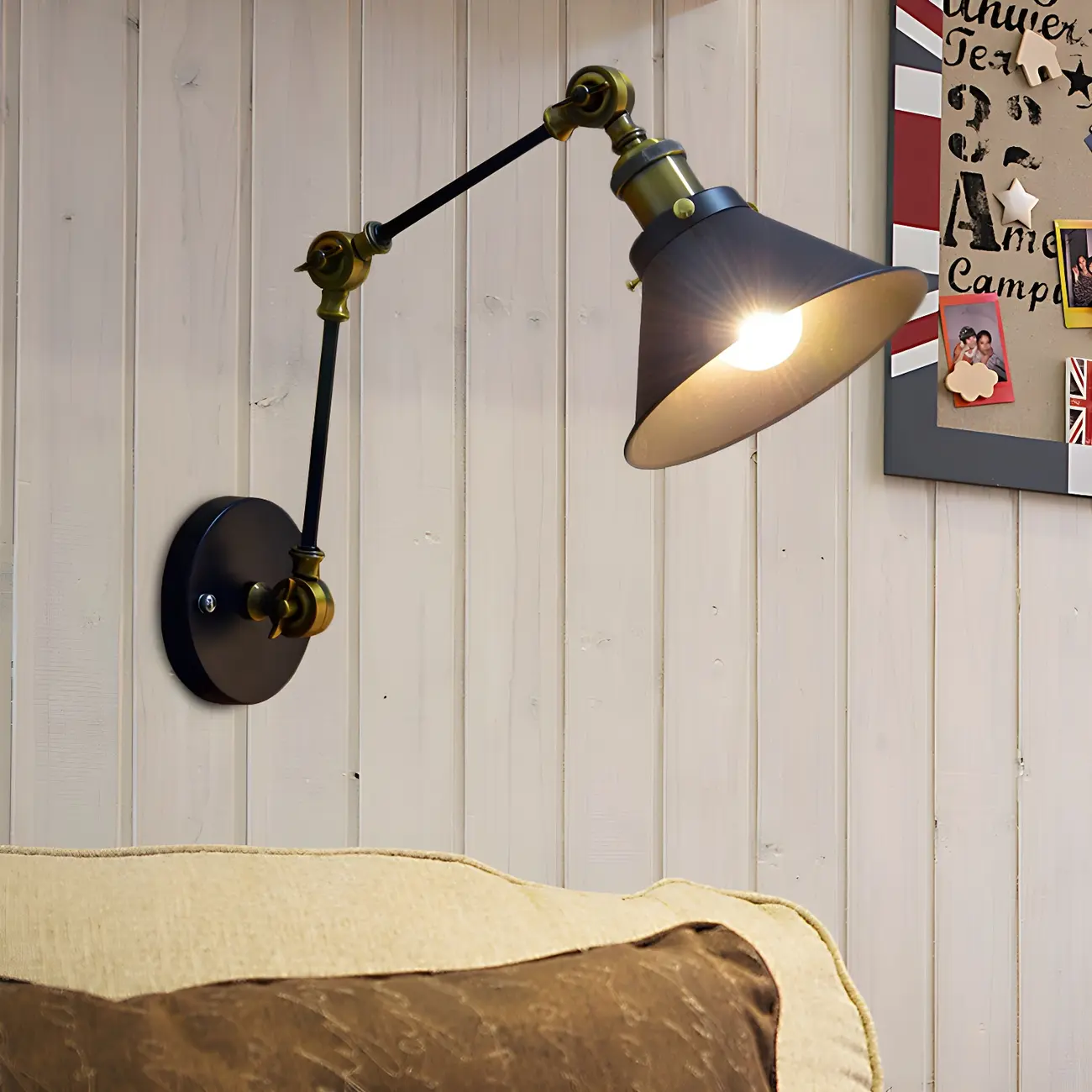 Modern 6.5 Black Swing Arm Wall Sconce with Metal Shade