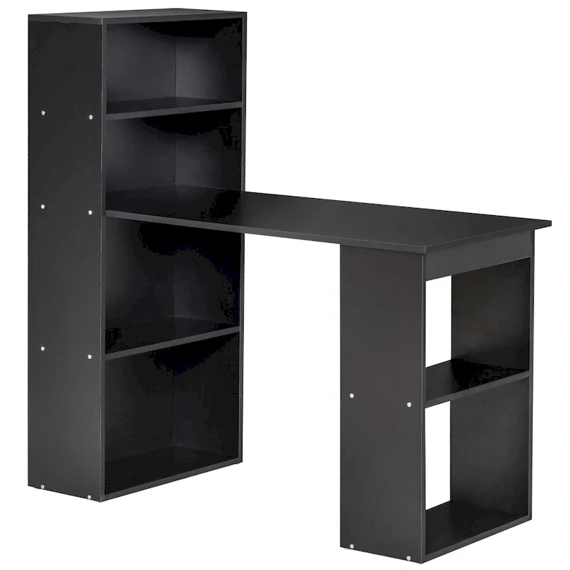 Modern Compact Computer Desk with 6-Tier Storage Shelves, Writing Table Workstation with Bookshelf for Home Office