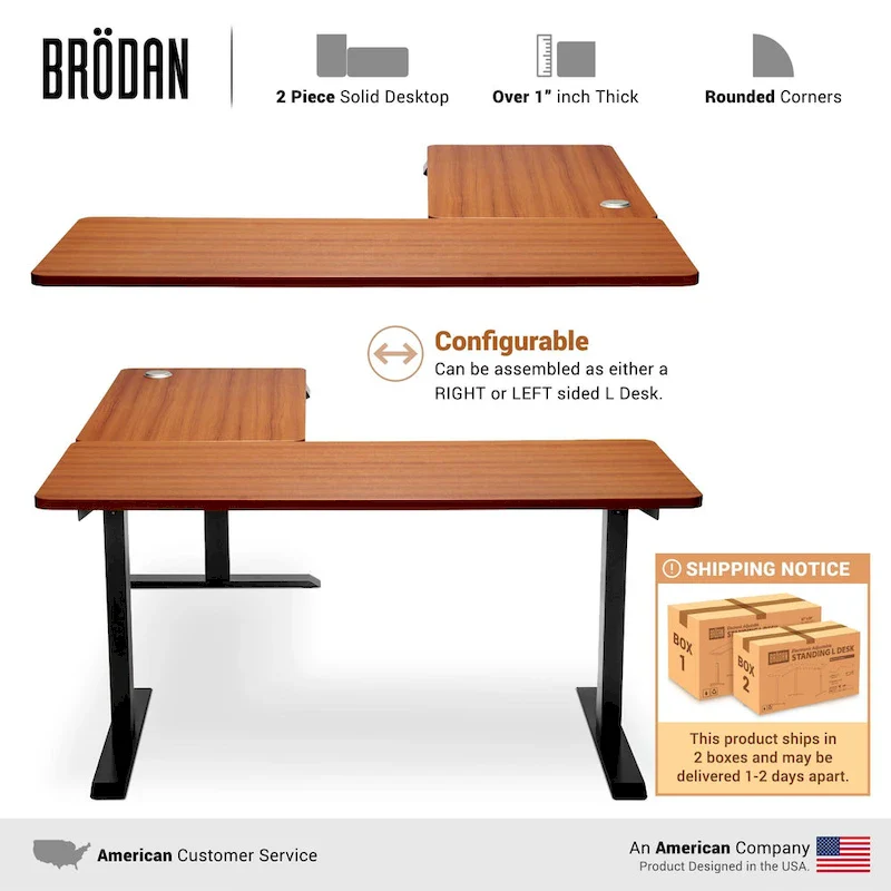 BRODAN Electric Standing Desk, Adjustable Height Office Desk, L Shape