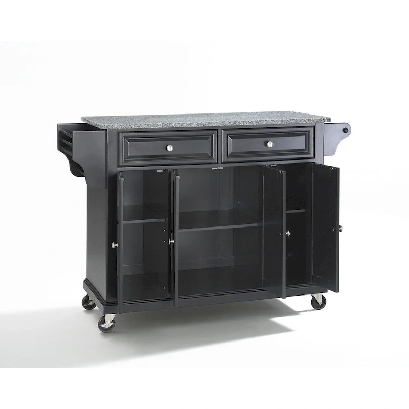 Black Solid Granite Top Kitchen Cart/Island - 18d x 51.5w x 36h