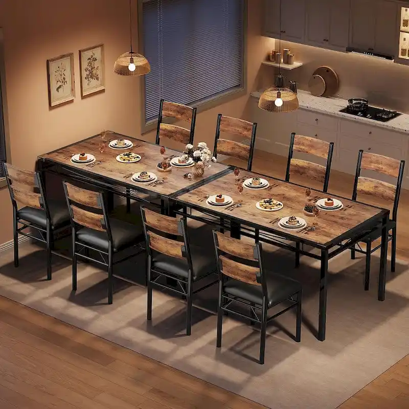 Dining Table Set, Wood Kitchen Table with Upholstered Chairs