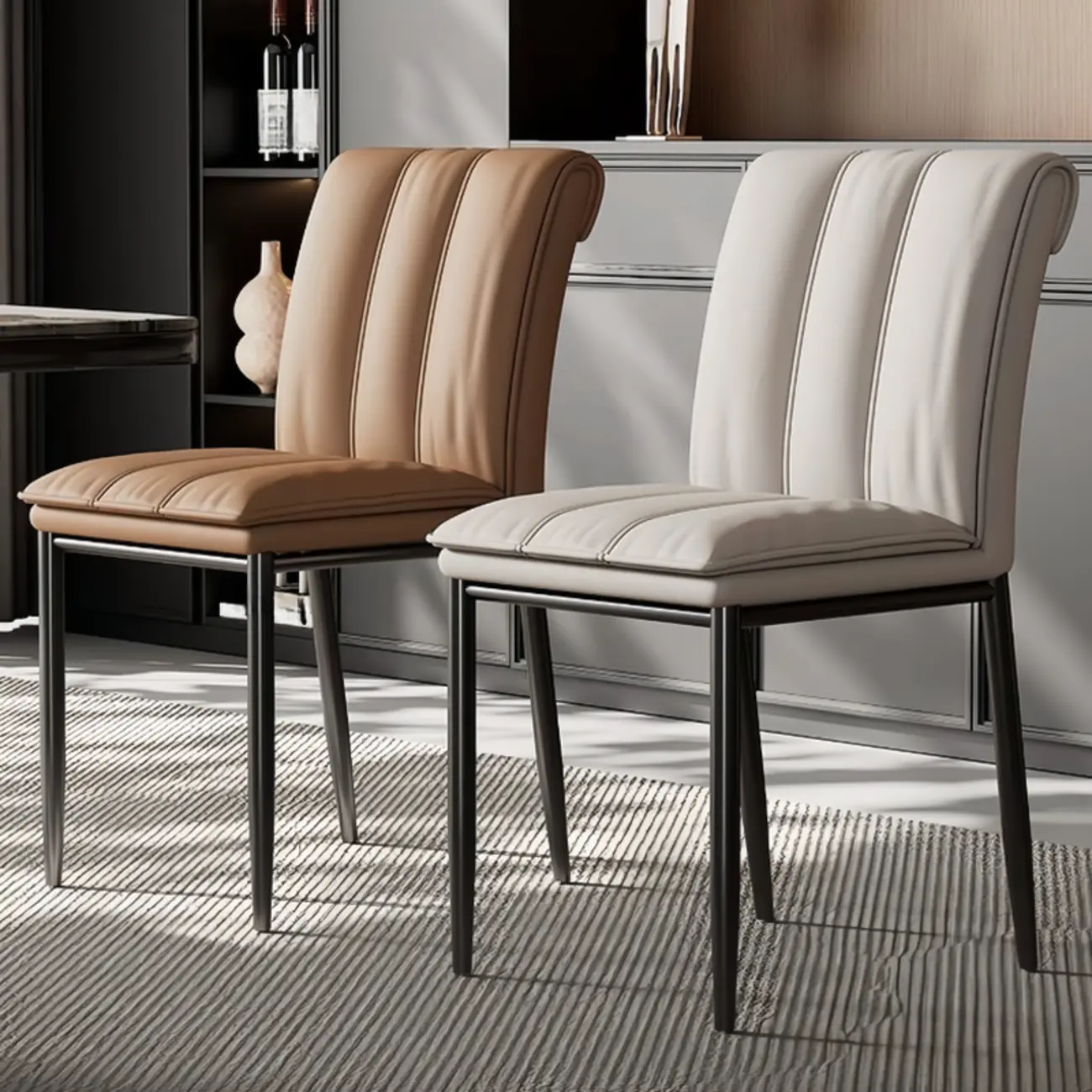 Low Back Upholstered Dining Chairs with Vertical Tufting