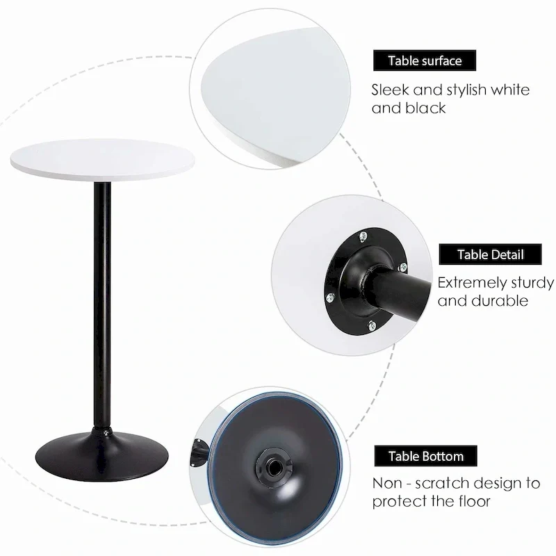 Homall Bistro Pub Table Round Bar Height Cocktail Table Metal Base MDF Top Obsidian Table with Black Leg 23.8inch Top - N/A