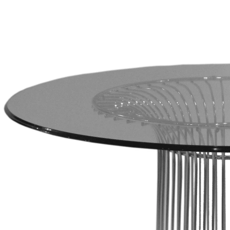 40 Inch Dining Table, Round Tempered Glass Top, Open Padestal Base
