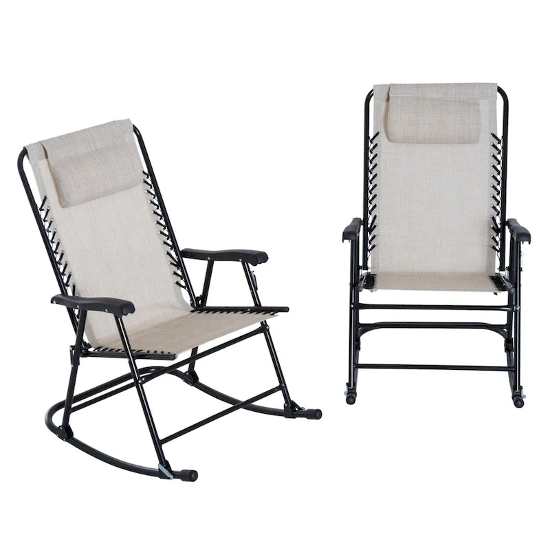 Outsunny Rocking Chair Set with Breathable Mesh Fabric, Pillow, Cream White