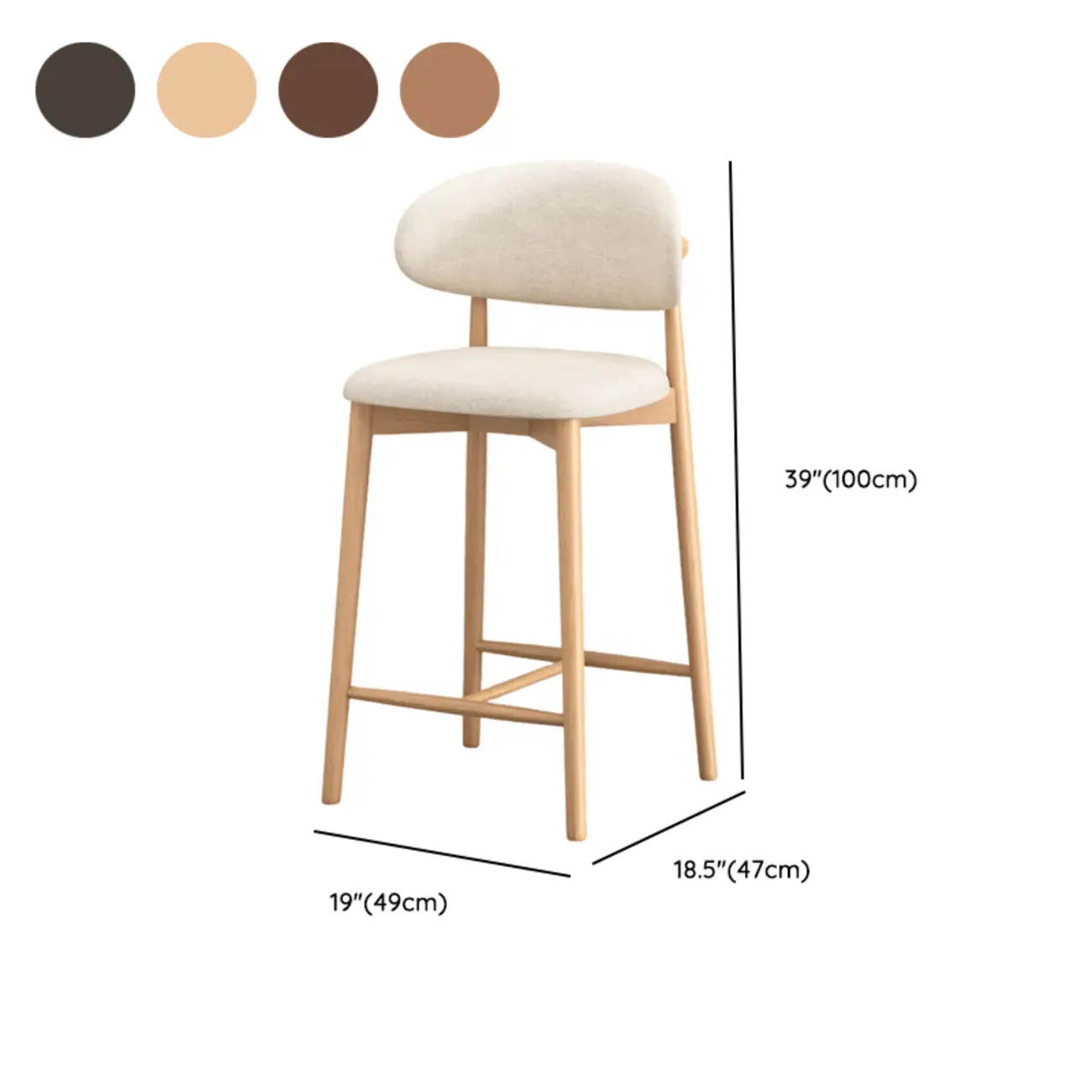 Mid Century Modern Upholstered Bar Stool with Back