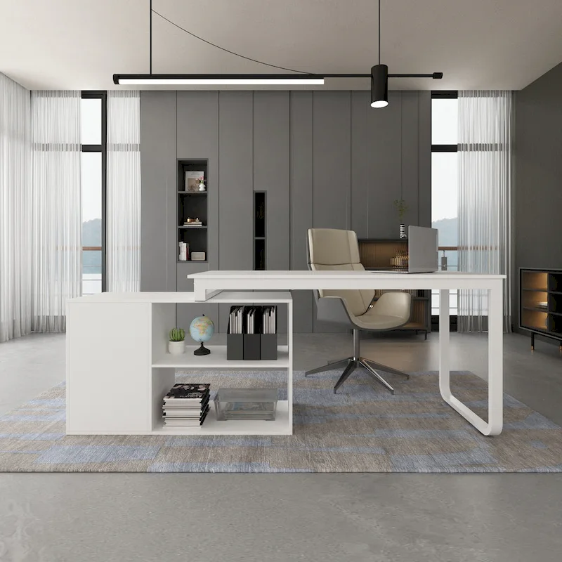 L-Shaped Desk with Drawer Cabinet for Home and Office