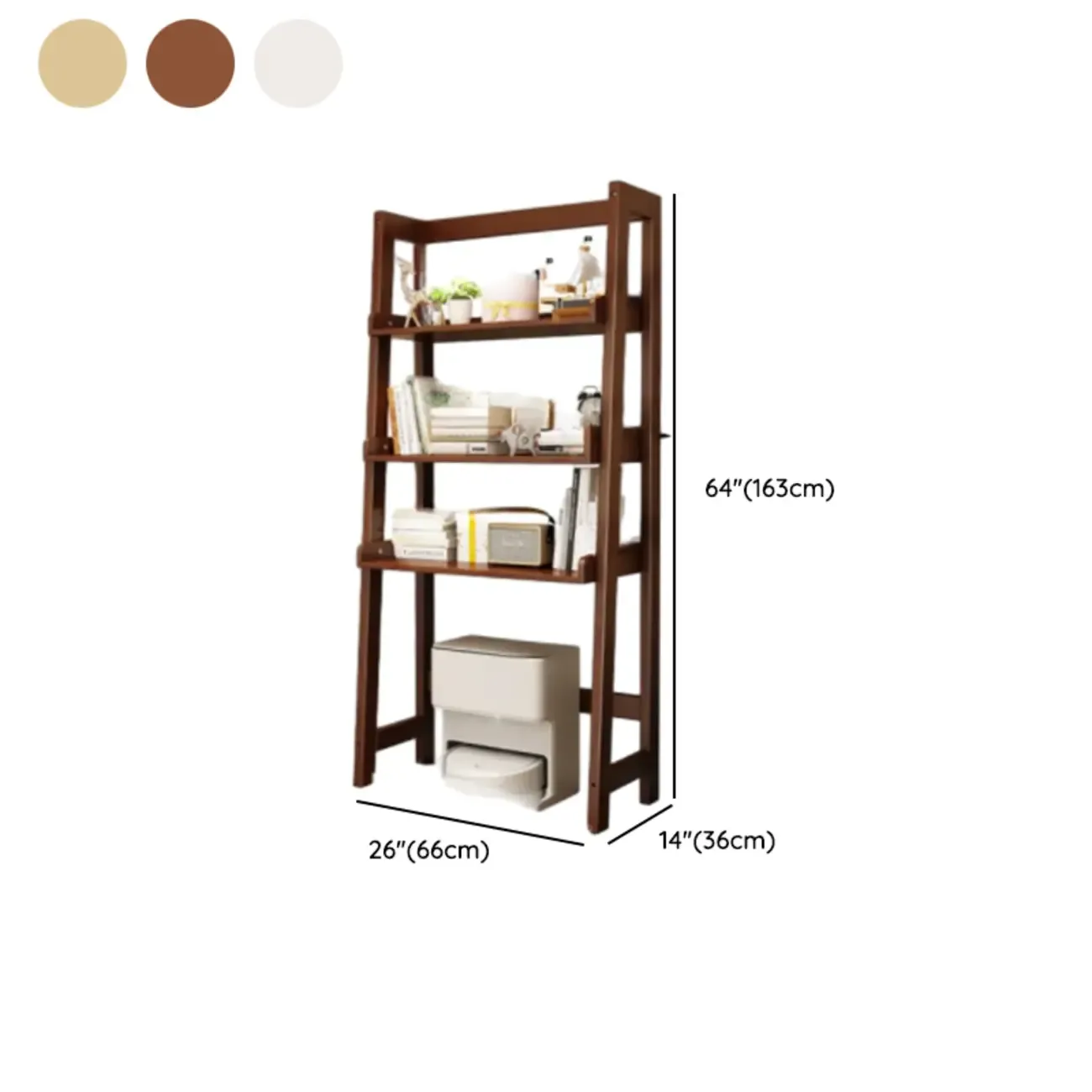 Narrow Modern Rubberwood Ladder Bookcase Open Back