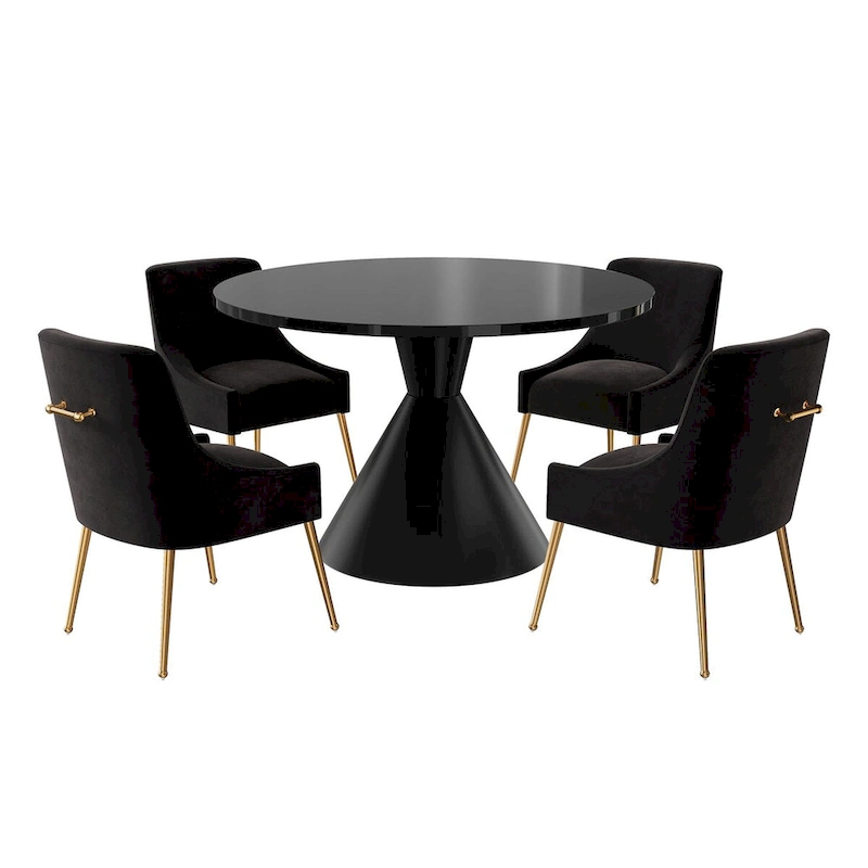 48 Light Luxury Black High Gloss Large Countertop Dining Table with Velvet Dining Chair Set