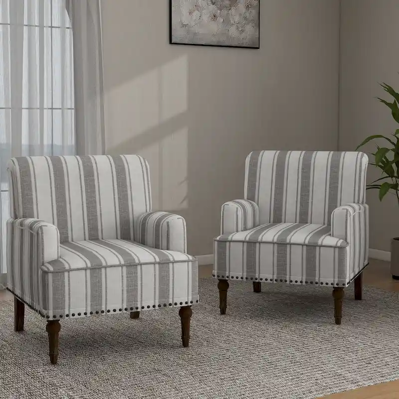 Set of 2 Traditional Upholstered Stripe Accent Chair for Living Room