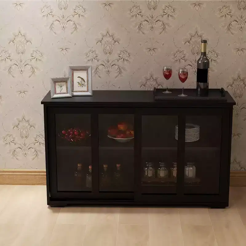TUYOHW Kitchen Buffet Server Cabinet,Cupboard with Sliding Glass Doors,2-Tier Adjustable Shelf,Sideboard Cabinet for Kitchen,Dining Room,Living Room