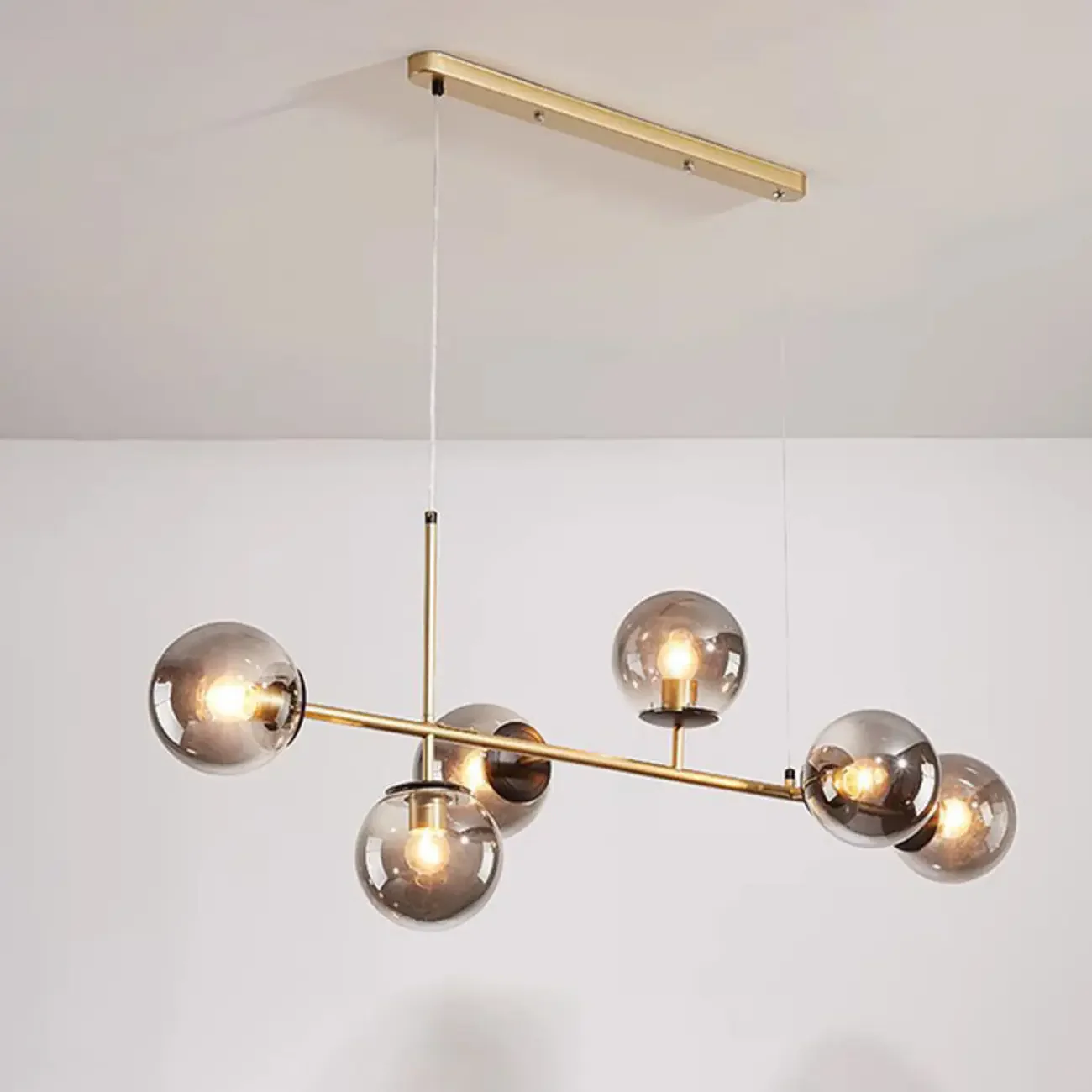 6 Light Glass Globe Island Pendant Light with Adjustable Length