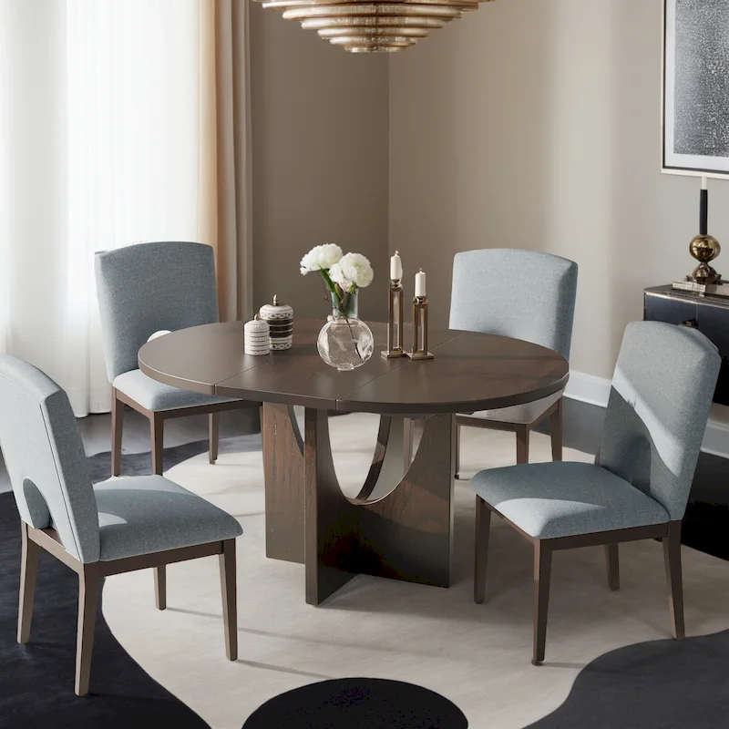 Modern 5-Piece Extendable Round Dining Table Set with 16.2inch Removable Leaf for Small Places