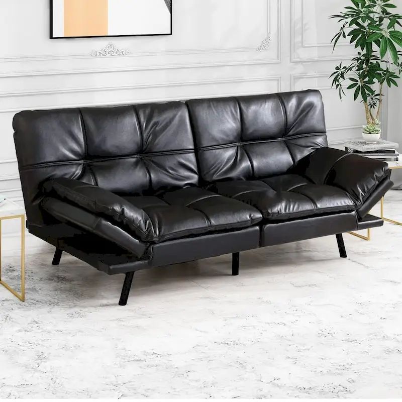 Futon Sofa Bed, Modern Convertible Sleeper Couch Daybed with Adjustable Armrests for Studio, Apartment, Office, Small Space