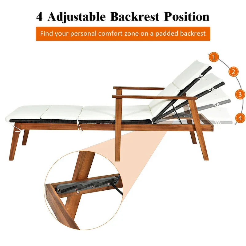 Costway 3PCS Patio Rattan Lounge Chair Folding Table Set Chaise Wood