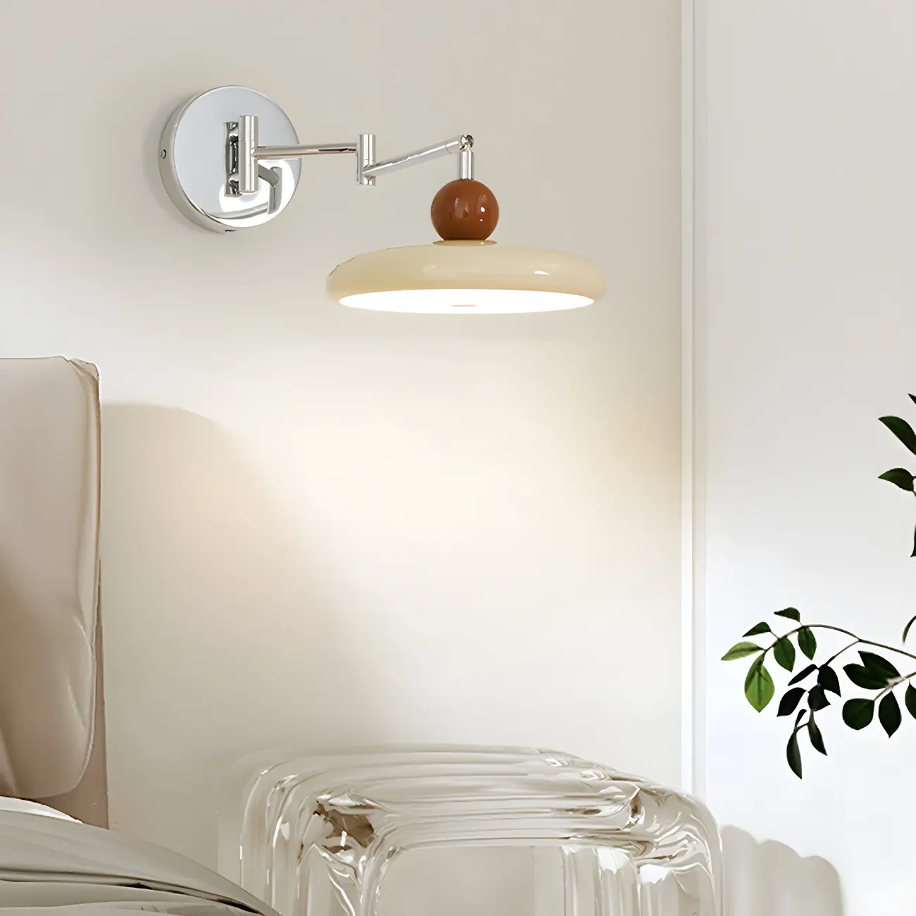 Modern Beige Circle Shade Sliver Swing Arm Wall Light