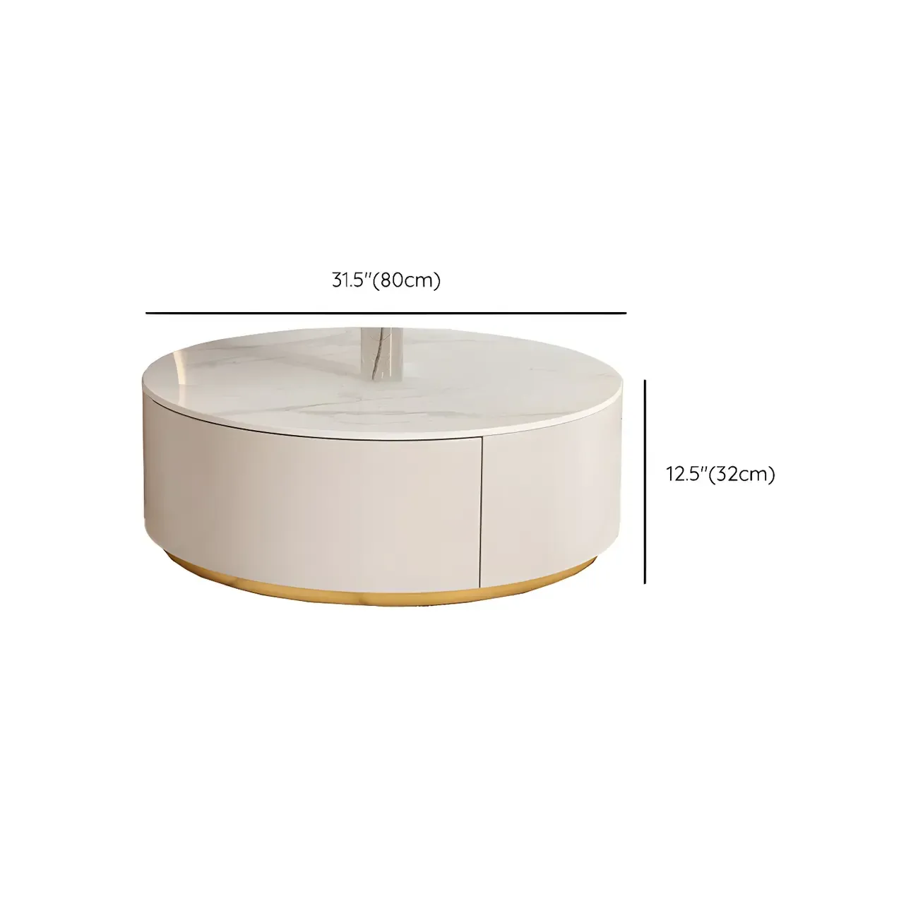 White Modern Round Drum Wood Drawer Coffee Table