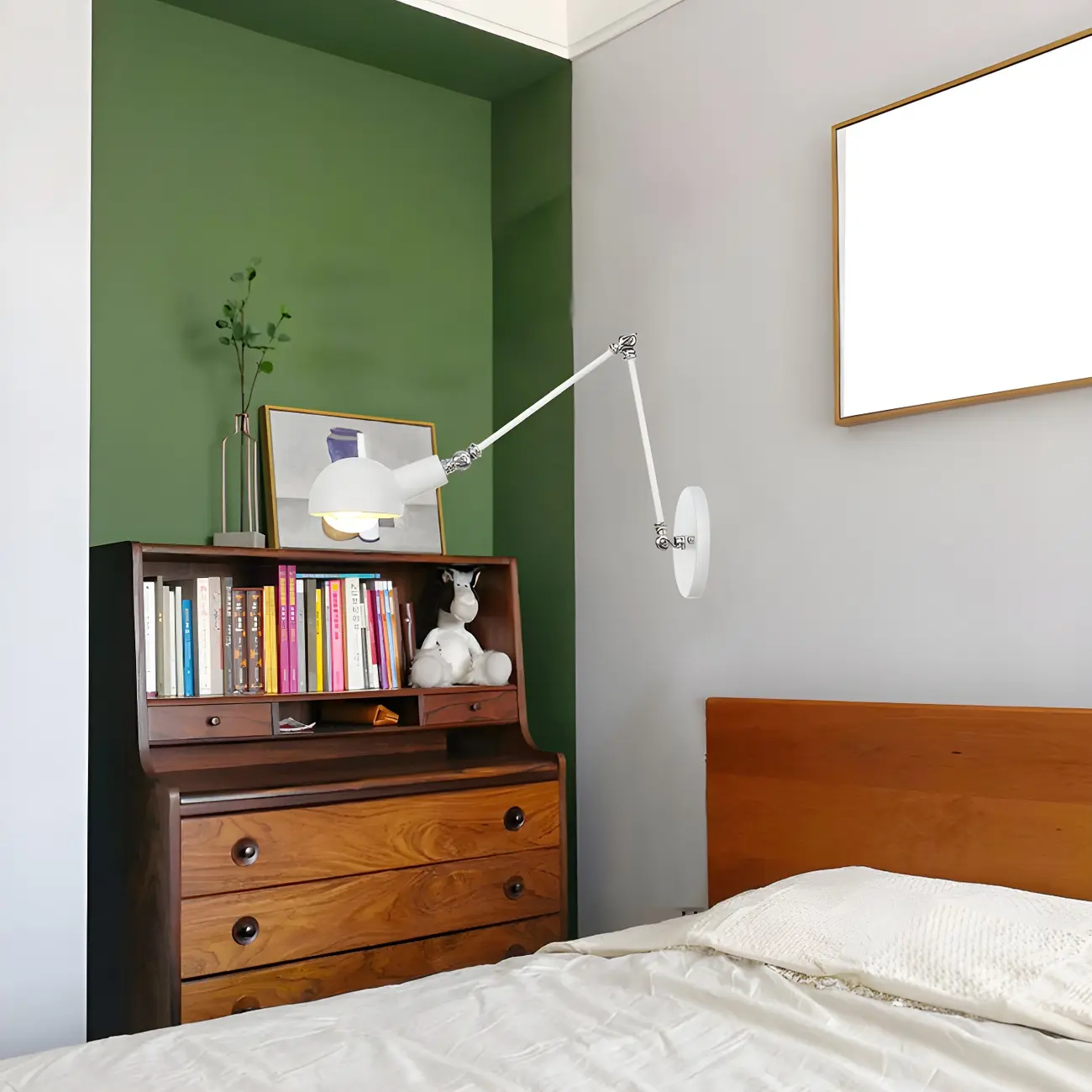 Gold and White Dome Swing Arm Wall Light