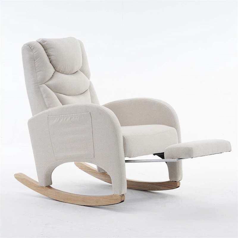 Ergonomic Fabric Nursery Rocking Chair With Adjustable Footrest