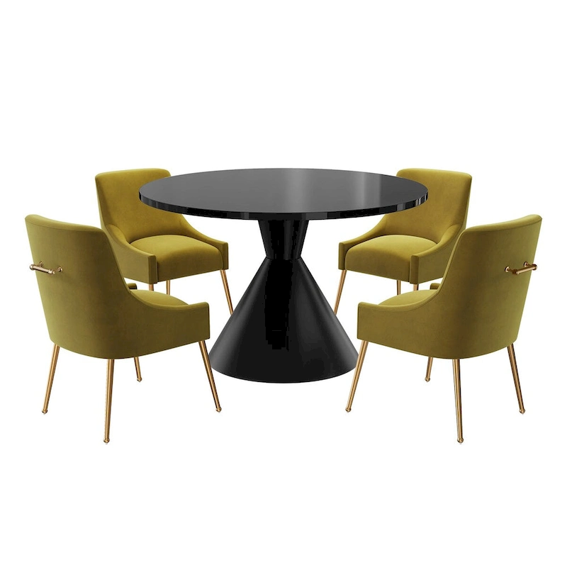 48 Light Luxury Black High Gloss Large Countertop Dining Table with Velvet Dining Chair Set